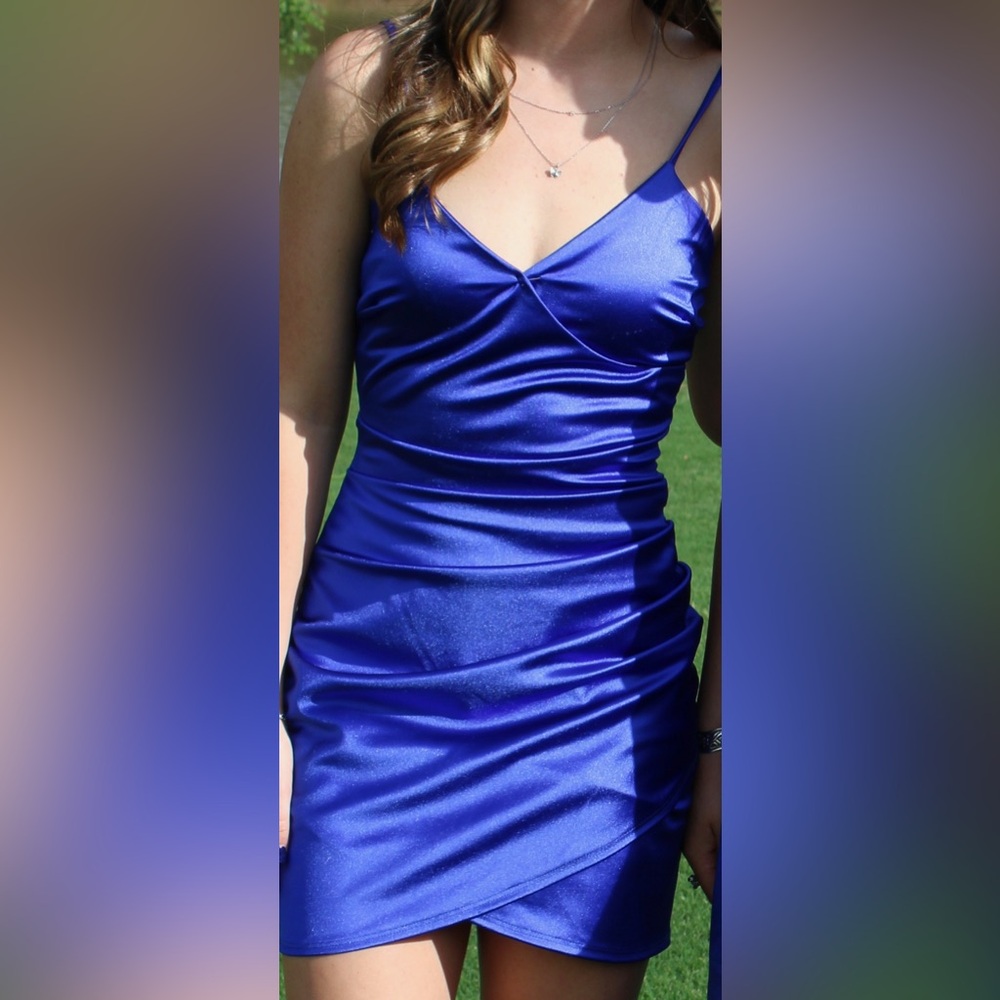 Satin Blue Slip Dress with Spaghetti Straps